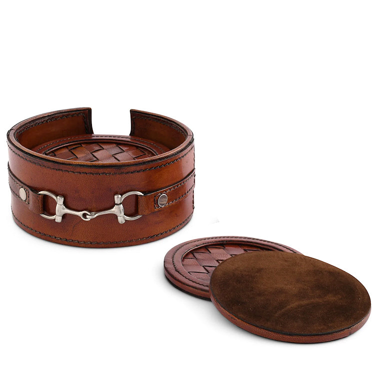 Luxe Leather Collection Bit-Trimmed Coaster Set