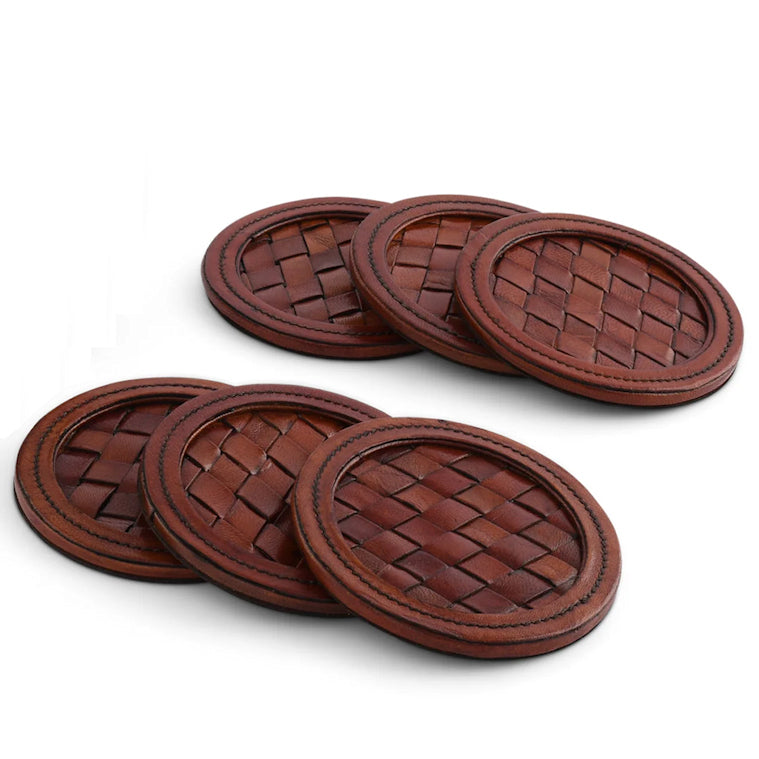 Luxe Leather Collection Bit-Trimmed Coaster Set