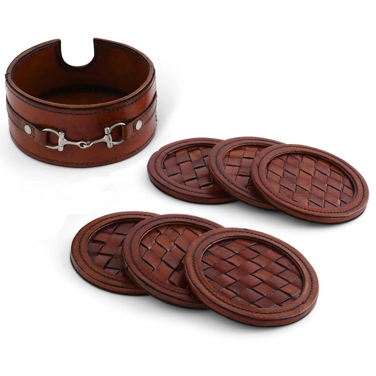 Luxe Leather Collection Bit-Trimmed Coaster Set