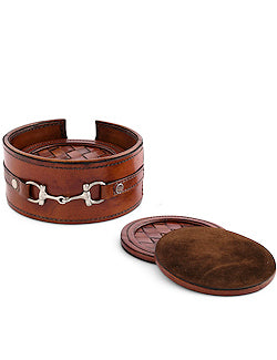 Luxe Leather Collection Bit-Trimmed Coaster Set