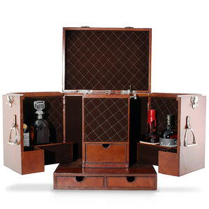 Luxe Leather Collection Stirrup-Handled Bar Cabinet