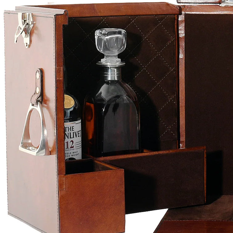 Luxe Leather Collection Stirrup-Handled Bar Cabinet