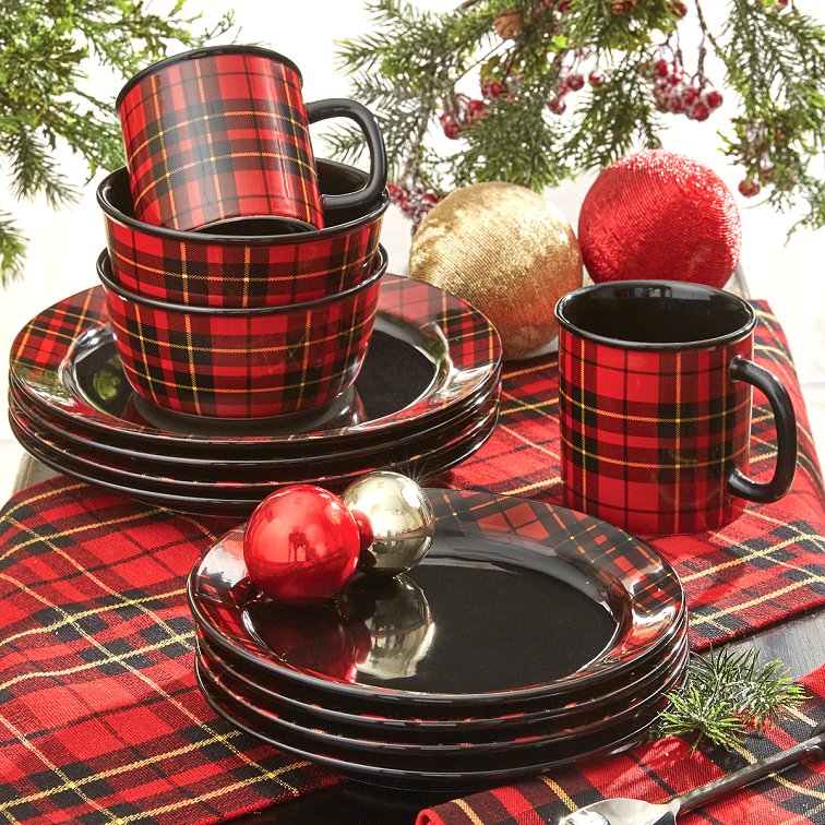 Heritage Plaid Ceramic Dinnerware Set Equine Luxuries