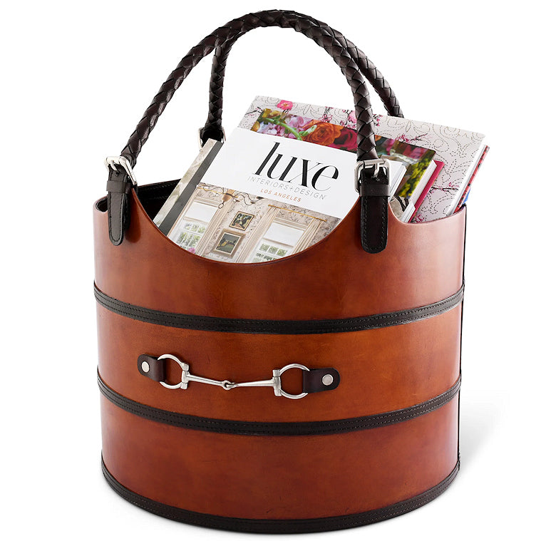 Luxe Leather Collection Bit-Trimmed Storage Basket