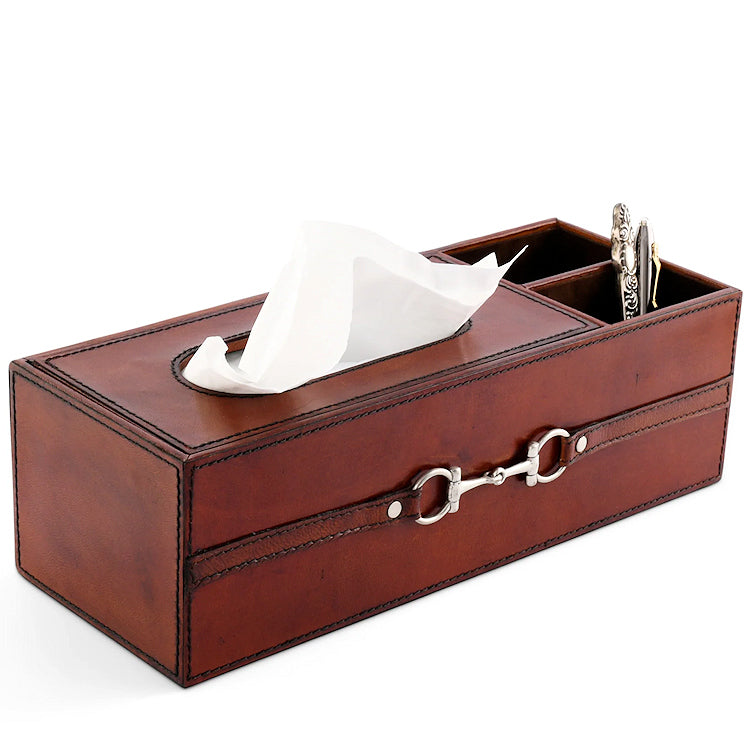 Luxe Leather Collection Bit-Trimmed Storage Tissue Box