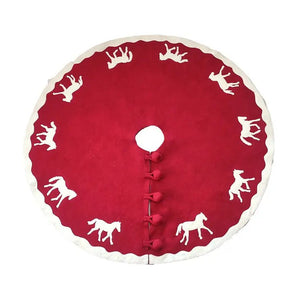 Festive Red Winter Romp Equestrian Wool Tree Skirt